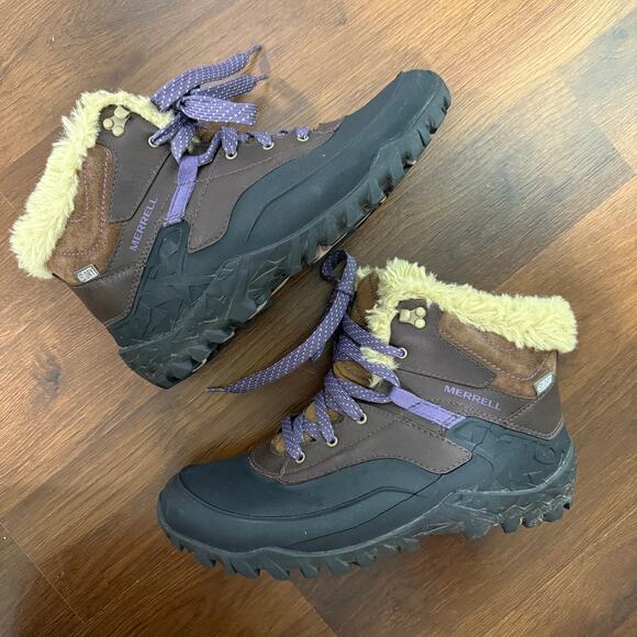 Merrell Fluorecein 6 Fur Lined Winter Snow Boots Chocolate Brown Hiking Sz 8 - Picture 8 of 8